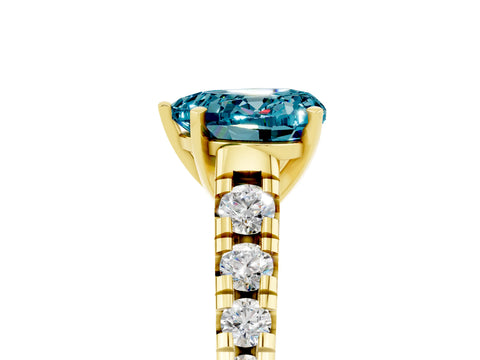 Yellow gold Heart Cut Blue Topaz Solitaire Ring with Cathedral Setting and Pavé Band_5