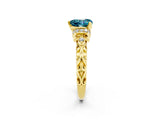 Yellow gold Heart Cut Blue Topaz Solitaire Ring with Filigree Band and Four-Prong Setting_26