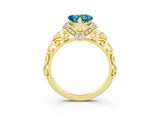 Yellow gold Heart Cut Blue Topaz Solitaire Ring with Filigree Band and Four-Prong Setting_27