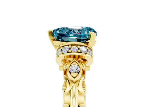 Yellow gold Heart Cut Blue Topaz Solitaire Ring with Filigree Band and Four-Prong Setting_29