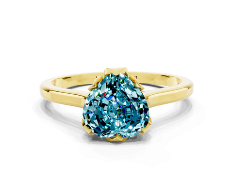 Yellow gold Heart Cut Blue Topaz Solitaire Ring with Flower Prong Setting and Classic Band_12