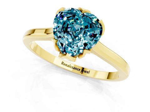 Yellow gold Heart Cut Blue Topaz Solitaire Ring with Flower Prong Setting and Classic Band_13