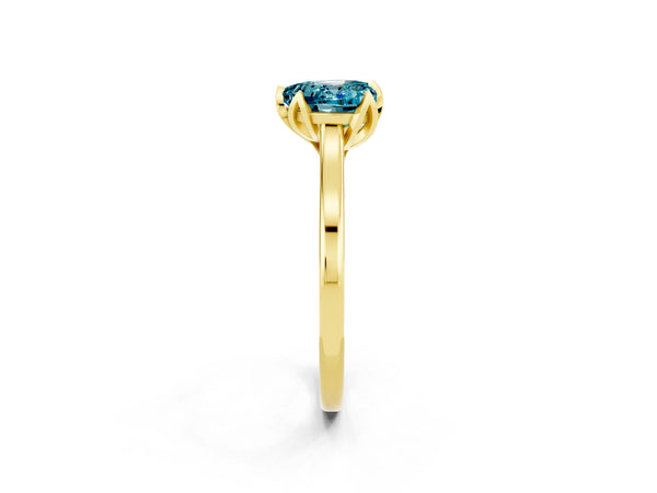 Yellow gold Heart Cut Blue Topaz Solitaire Ring with Flower Prong Setting and Classic Band