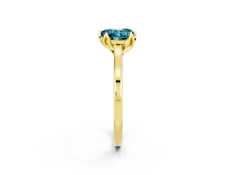 Yellow gold Heart Cut Blue Topaz Solitaire Ring with Flower Prong Setting and Classic Band_14