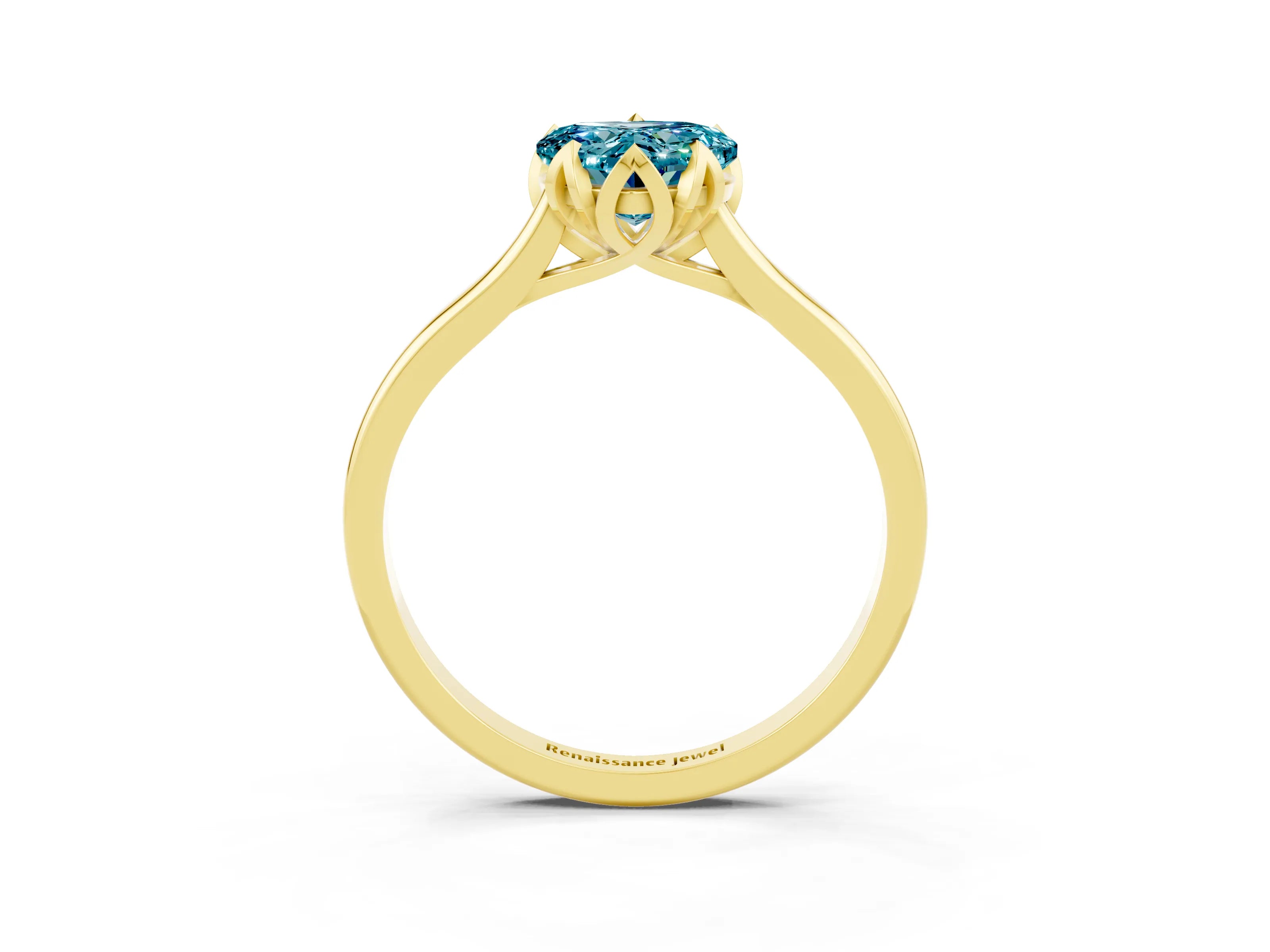 Yellow gold Heart Cut Blue Topaz Solitaire Ring with Flower Prong Setting and Classic Band_15