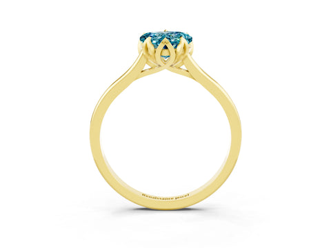 Yellow gold Heart Cut Blue Topaz Solitaire Ring with Flower Prong Setting and Classic Band_15