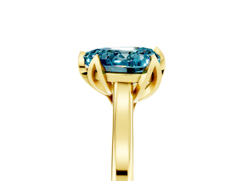 Yellow gold Heart Cut Blue Topaz Solitaire Ring with Flower Prong Setting and Classic Band_17