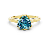 Yellow gold Heart Cut Blue Topaz Solitaire Ring with Flower Prong Setting and Classic Band_36