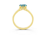 Yellow gold Heart Cut Blue Topaz Solitaire Ring with Flower Prong Setting and Classic Band_39