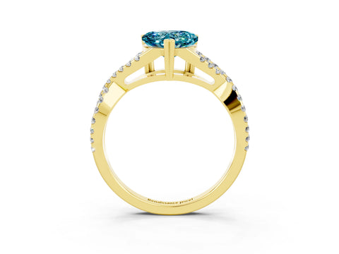 Yellow gold Heart Cut Blue Topaz Solitaire Ring with Four-Prong Setting and Twisted Pavé Band_3