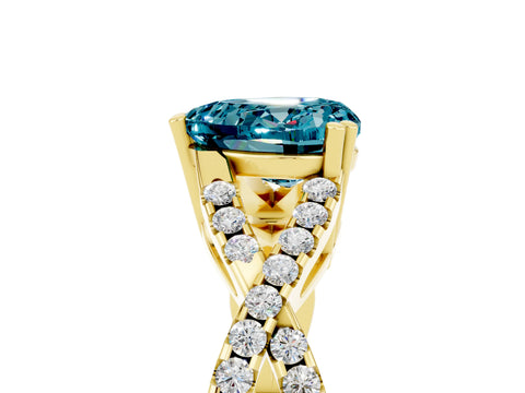 Yellow gold Heart Cut Blue Topaz Solitaire Ring with Four-Prong Setting and Twisted Pavé Band_5