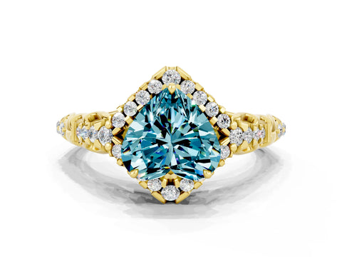 Yellow gold Heart Cut Blue Topaz Solitaire Ring with Hidden Halo and Pavé Band_12