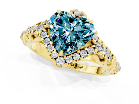 Yellow gold Heart Cut Blue Topaz Solitaire Ring with Hidden Halo and Pavé Band_13