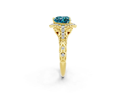 Yellow gold Heart Cut Blue Topaz Solitaire Ring with Hidden Halo and Pavé Band_14
