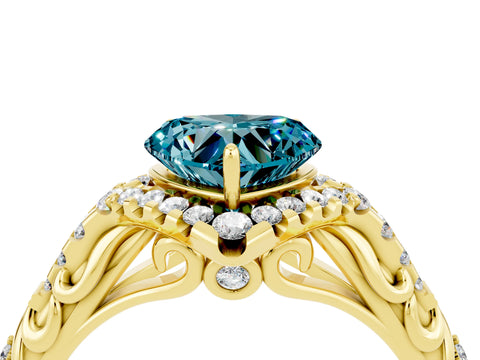 Yellow gold Heart Cut Blue Topaz Solitaire Ring with Hidden Halo and Pavé Band_16