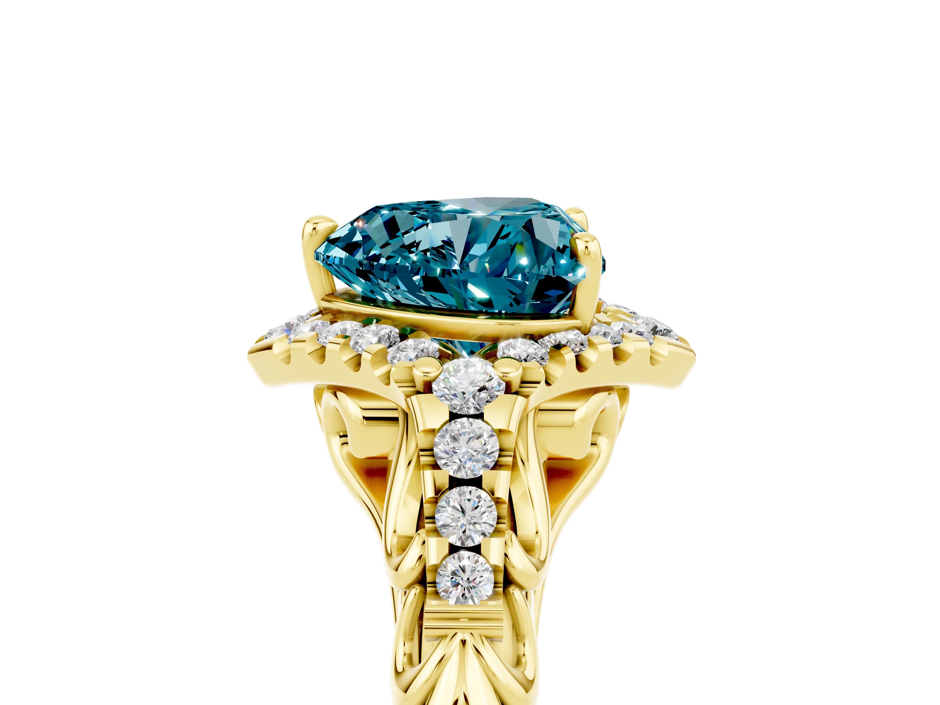 Yellow gold Heart Cut Blue Topaz Solitaire Ring with Hidden Halo and Pavé Band_17