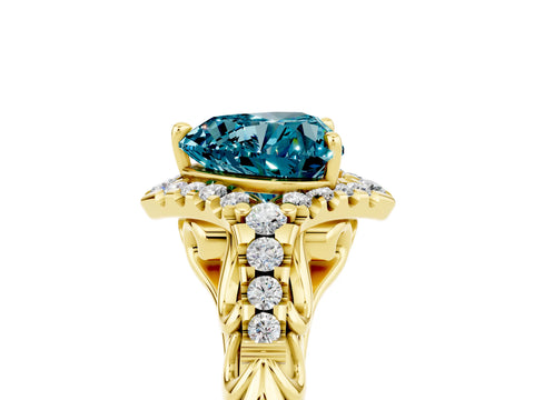 Yellow gold Heart Cut Blue Topaz Solitaire Ring with Hidden Halo and Pavé Band_17