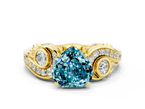 Yellow gold Heart Cut Blue Topaz Solitaire Ring with Milgrain Pavé Band and Four-Prong Setting_24