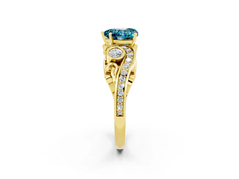 Yellow gold Heart Cut Blue Topaz Solitaire Ring with Milgrain Pavé Band and Four-Prong Setting_26