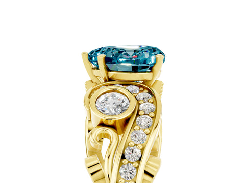 Yellow gold Heart Cut Blue Topaz Solitaire Ring with Milgrain Pavé Band and Four-Prong Setting_29