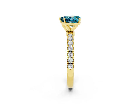 Yellow gold Heart Cut Blue Topaz Solitaire Ring with Pavé Accents and Four-Prong Setting_2