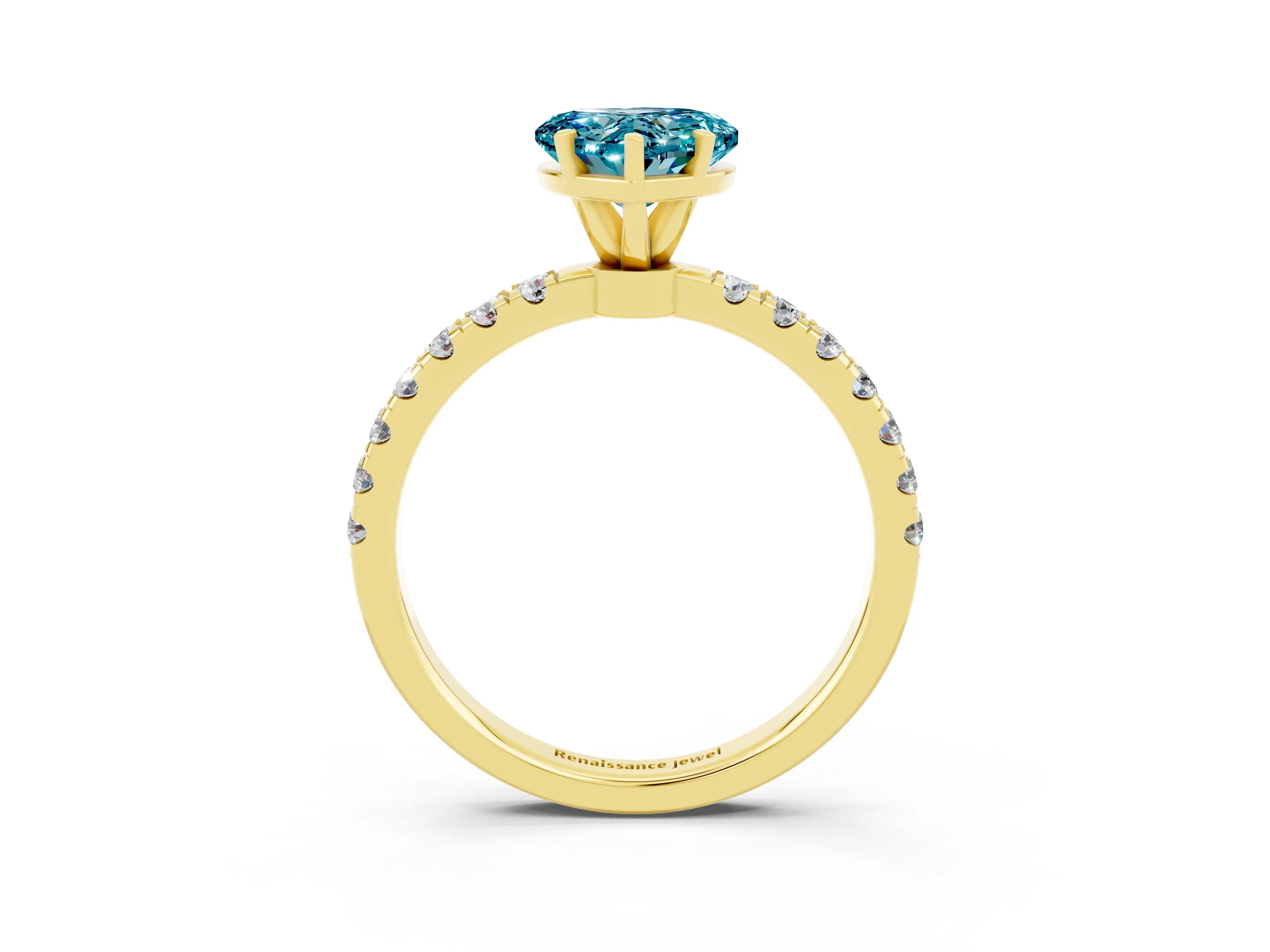 Yellow gold Heart Cut Blue Topaz Solitaire Ring with Pavé Accents and Four-Prong Setting_3