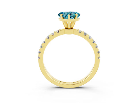 Yellow gold Heart Cut Blue Topaz Solitaire Ring with Pavé Accents and Four-Prong Setting_3