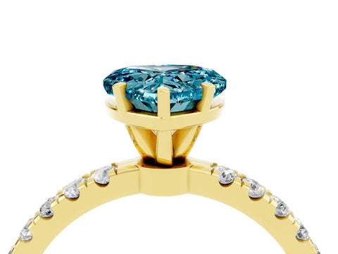 Yellow gold Heart Cut Blue Topaz Solitaire Ring with Pavé Accents and Four-Prong Setting_4