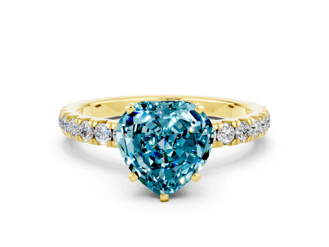 Yellow gold Heart Cut Blue Topaz Solitaire Ring with Pavé Accents and Four-Prong Setting