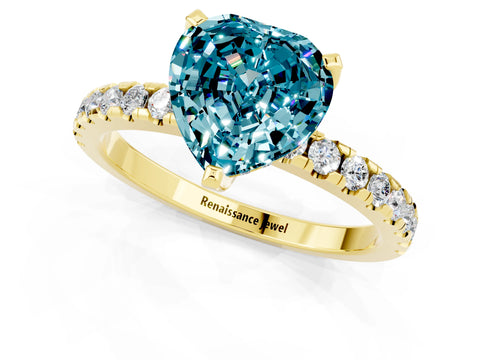 Yellow gold Heart Cut Blue Topaz Solitaire Ring with Pavé Band and Four-Prong Setting_25