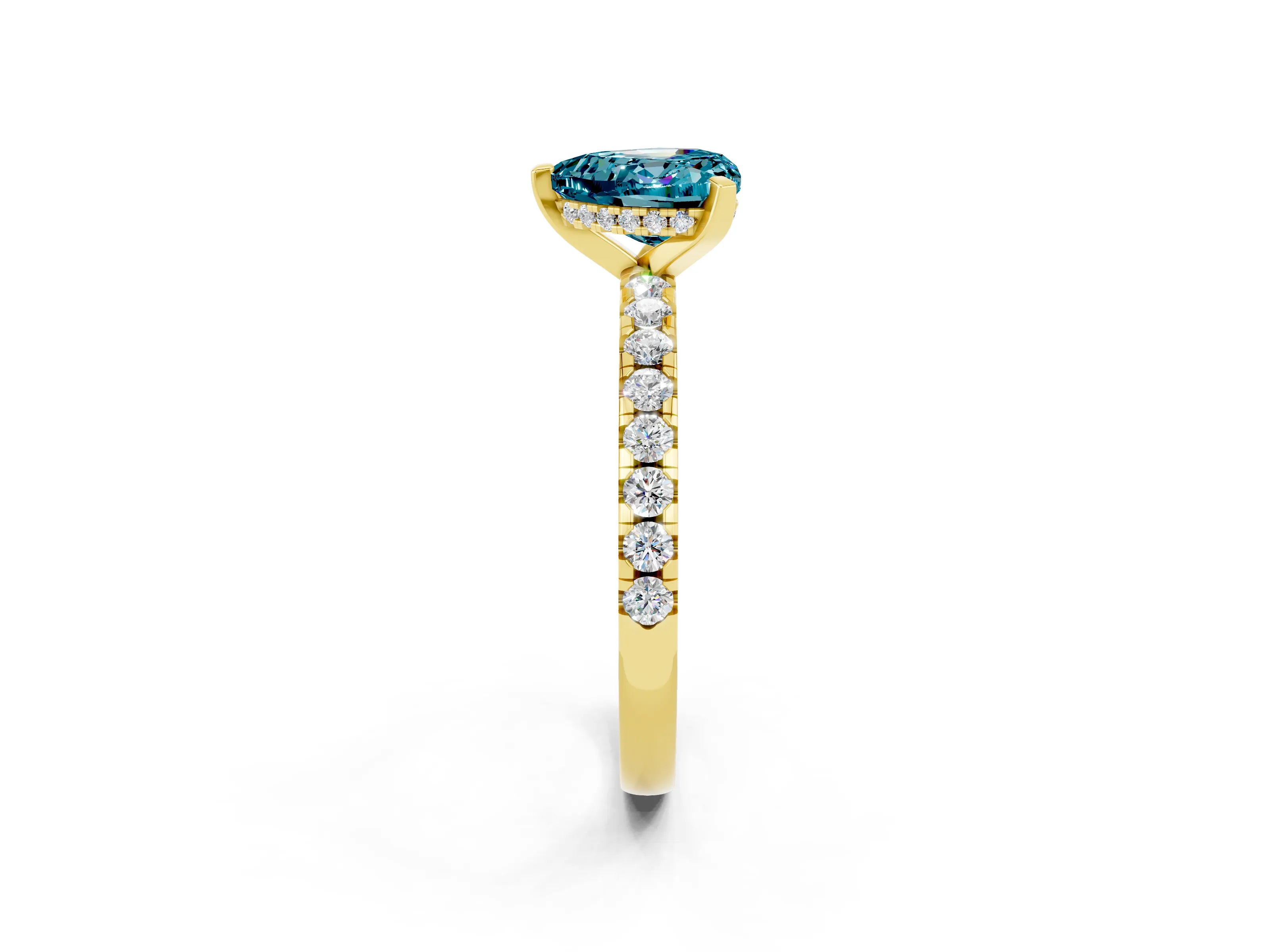 Yellow gold Heart Cut Blue Topaz Solitaire Ring with Pavé Band and Four-Prong Setting_26