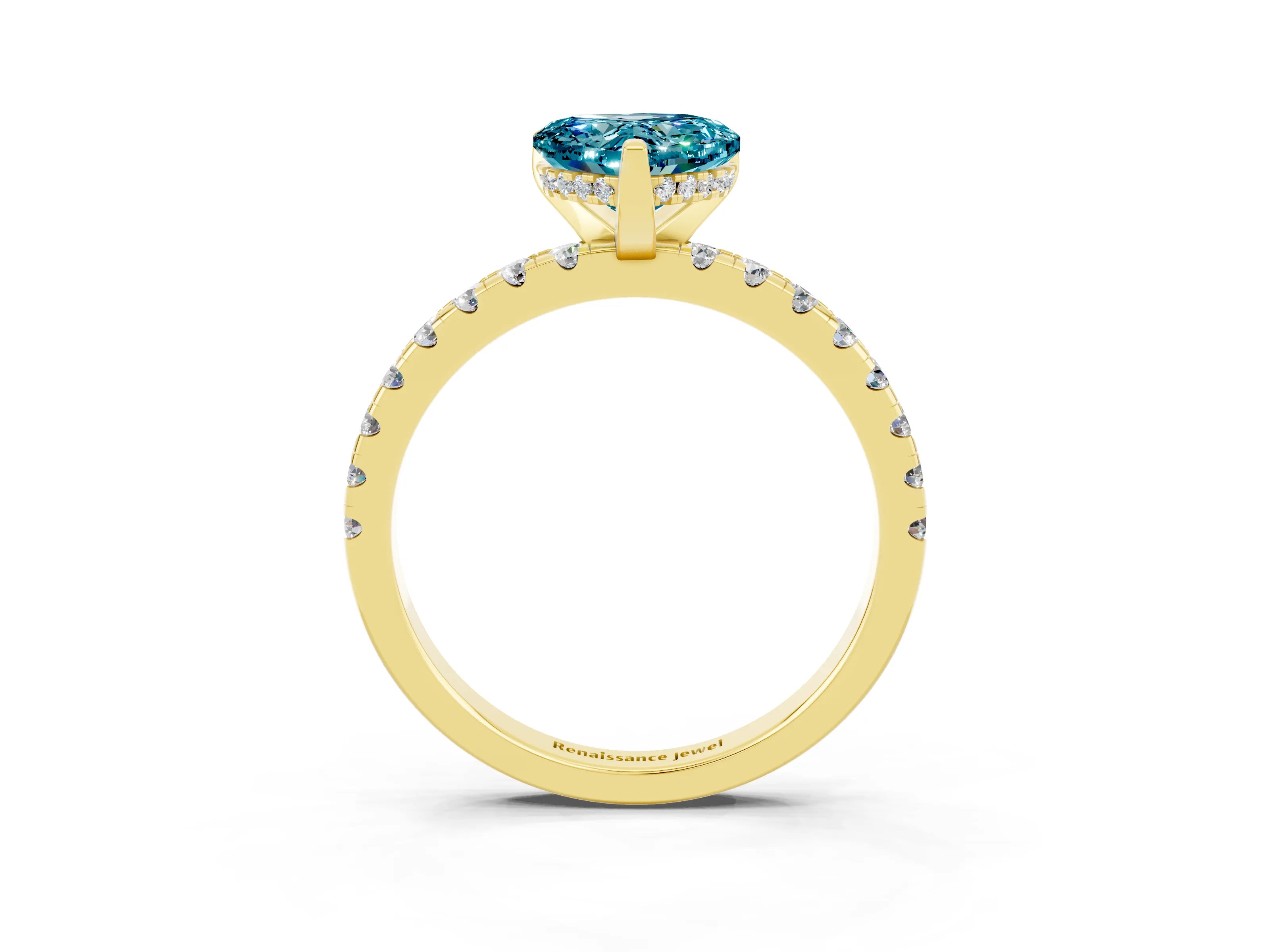 Yellow gold Heart Cut Blue Topaz Solitaire Ring with Pavé Band and Four-Prong Setting_27