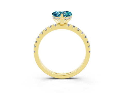 Yellow gold Heart Cut Blue Topaz Solitaire Ring with Pavé Band and Four-Prong Setting_27