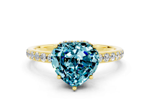 Yellow gold Heart Cut Blue Topaz Solitaire Ring with Pavé Band and Hidden Halo_12