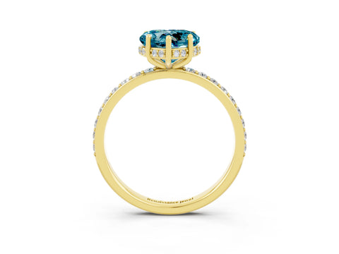 Yellow gold Heart Cut Blue Topaz Solitaire Ring with Pavé Band and Hidden Halo_15