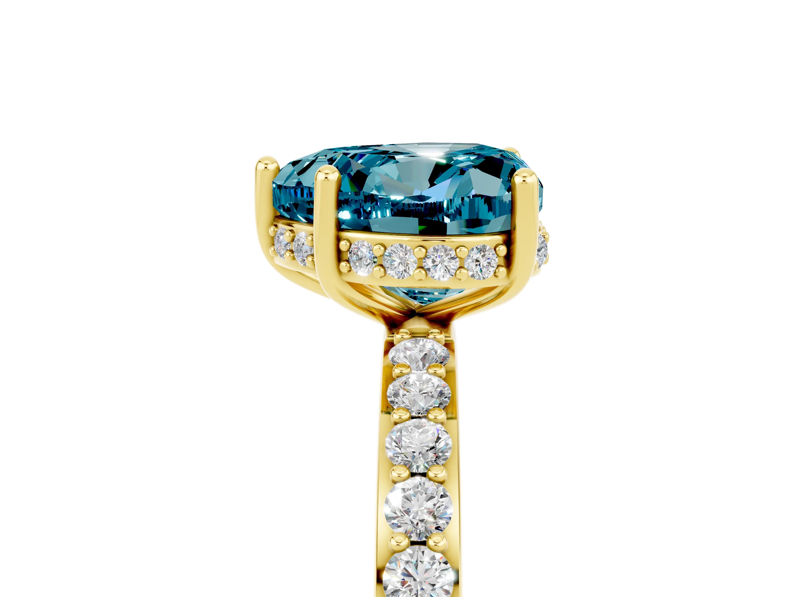 Yellow gold Heart Cut Blue Topaz Solitaire Ring with Pavé Band and Hidden Halo_17