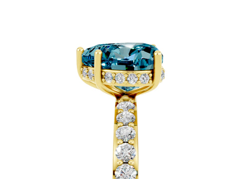 Yellow gold Heart Cut Blue Topaz Solitaire Ring with Pavé Band and Hidden Halo_17