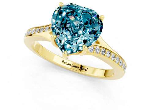 Yellow gold Heart Cut Blue Topaz Solitaire Ring with Pavé Band and Prong Setting_13