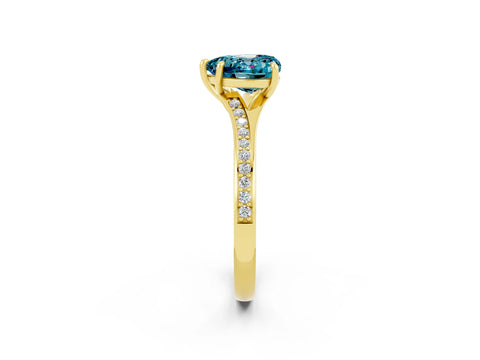 Yellow gold Heart Cut Blue Topaz Solitaire Ring with Pavé Band and Prong Setting_14