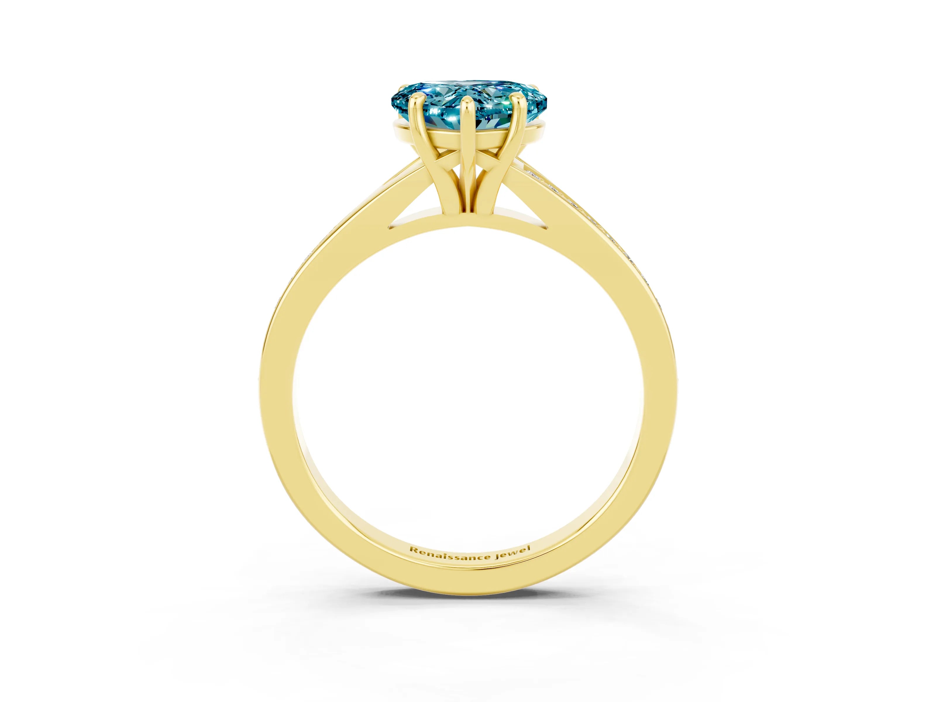 Yellow gold Heart Cut Blue Topaz Solitaire Ring with Pavé Band and Prong Setting_15