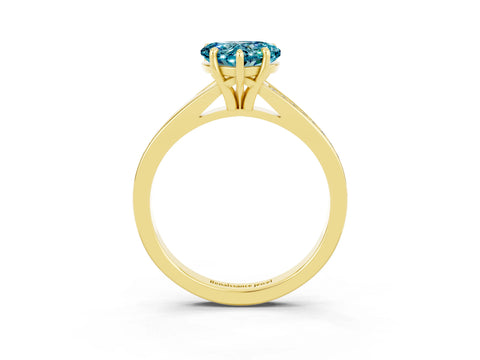 Yellow gold Heart Cut Blue Topaz Solitaire Ring with Pavé Band and Prong Setting_15