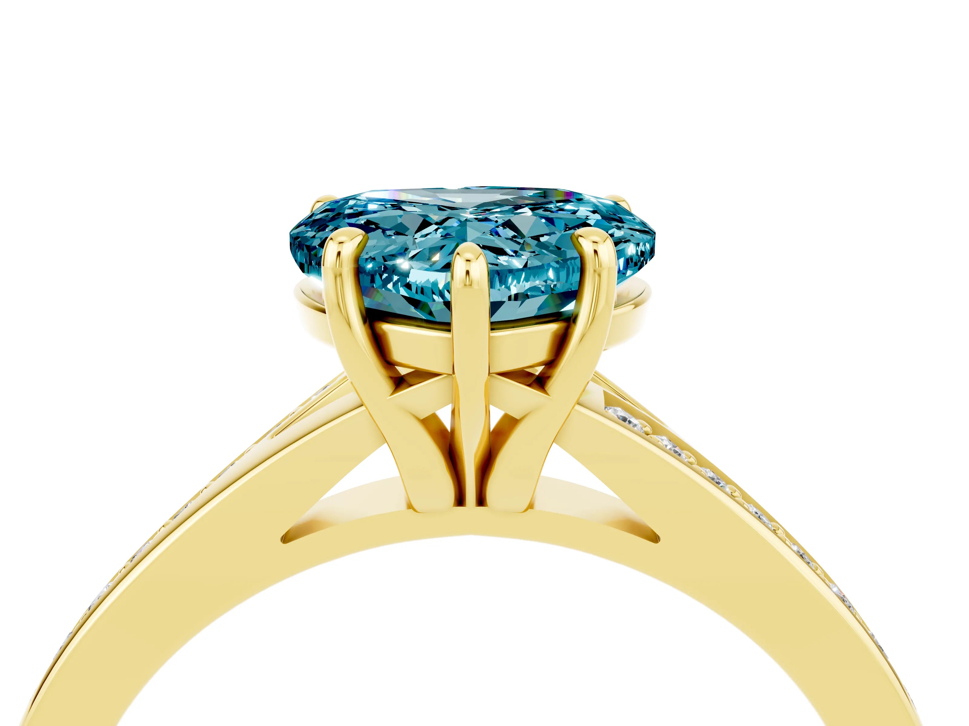 Yellow gold Heart Cut Blue Topaz Solitaire Ring with Pavé Band and Prong Setting_16