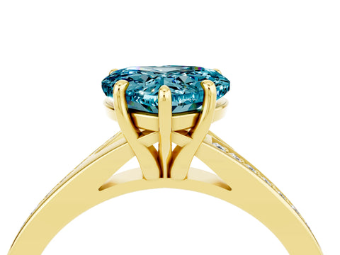 Yellow gold Heart Cut Blue Topaz Solitaire Ring with Pavé Band and Prong Setting_16