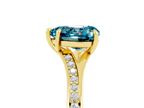 Yellow gold Heart Cut Blue Topaz Solitaire Ring with Pavé Band and Prong Setting_17