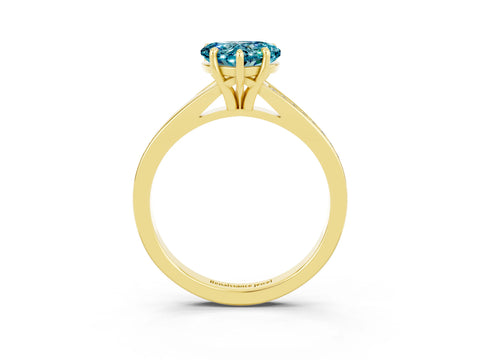 Yellow gold Heart Cut Blue Topaz Solitaire Ring with Pavé Band and Prong Setting_3