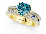 Yellow gold Heart Cut Blue Topaz Solitaire Ring with Pavé and Channel Set Band_1