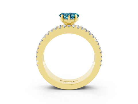 Yellow gold Heart Cut Blue Topaz Solitaire Ring with Pavé and Channel Set Band_3