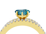 Yellow gold Heart Cut Blue Topaz Solitaire Ring with Pavé and Channel Set Band_4