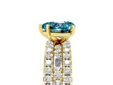 Yellow gold Heart Cut Blue Topaz Solitaire Ring with Pavé and Channel Set Band_5