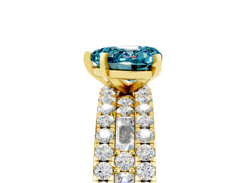 Yellow gold Heart Cut Blue Topaz Solitaire Ring with Pavé and Channel Set Band_5